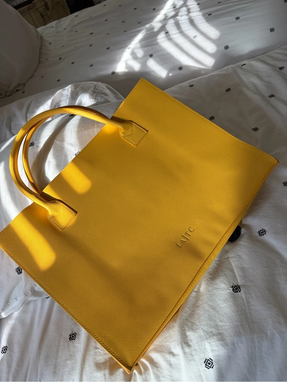Yellow Miami Beach Graphic Tote Bag with Pink Logo
